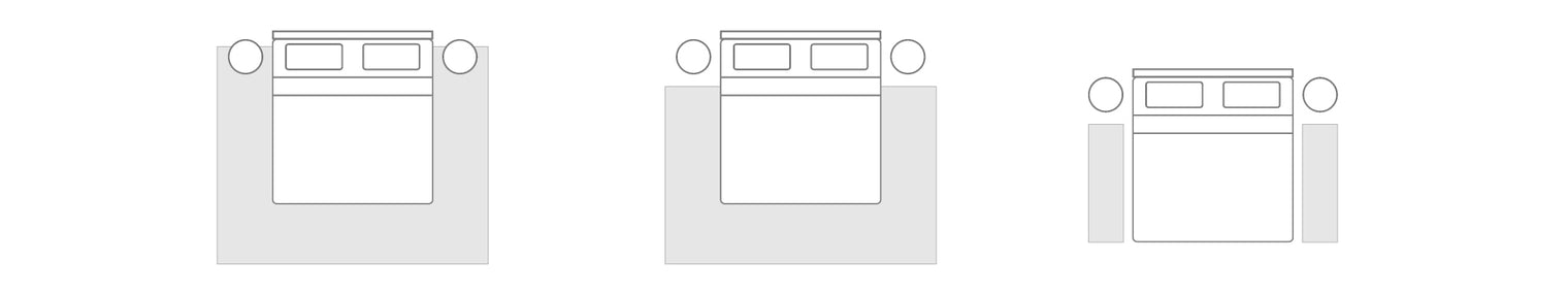 Bedroom rug placement and size diagram.