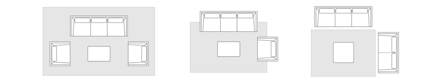 Living room rug layout options diagram.